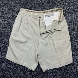 Bungalow Brand Men 34 Silk Pleated Shorts Tan Herringbone‎ Casual Tropical